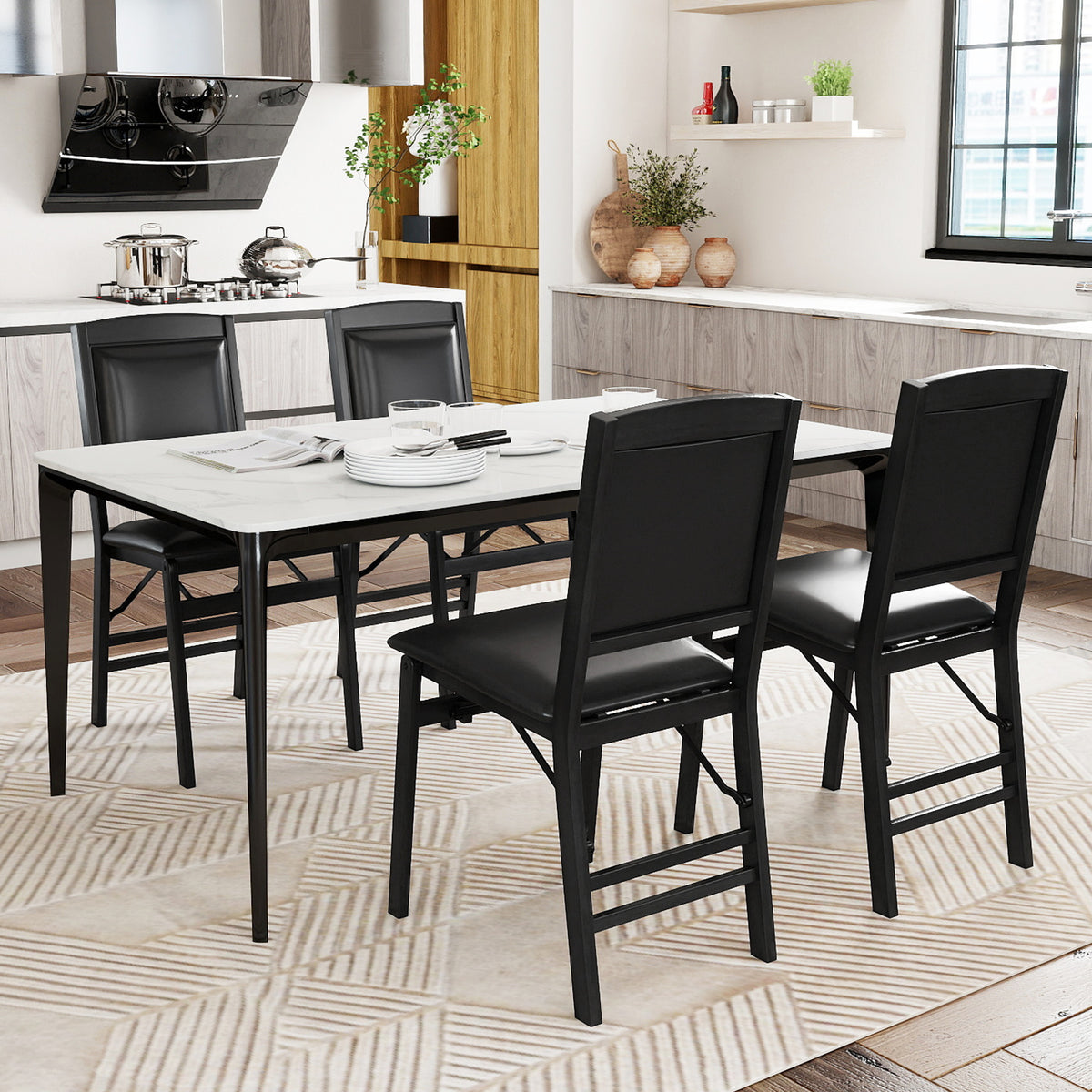 Folding Dining Chair Set of 4, Padded Seat, High Backrest - Walnut