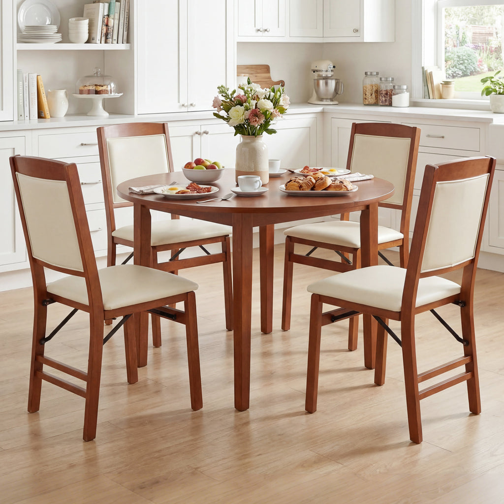 Folding Dining Chair Set of 4, Padded Seat, High Backrest - Walnut