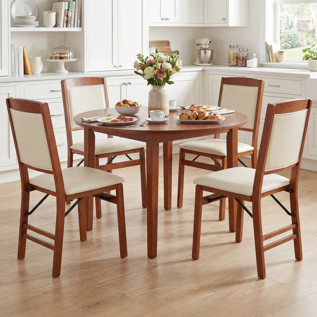 Folding Dining Chair Set of 4, Padded Seat, High Backrest - Walnut