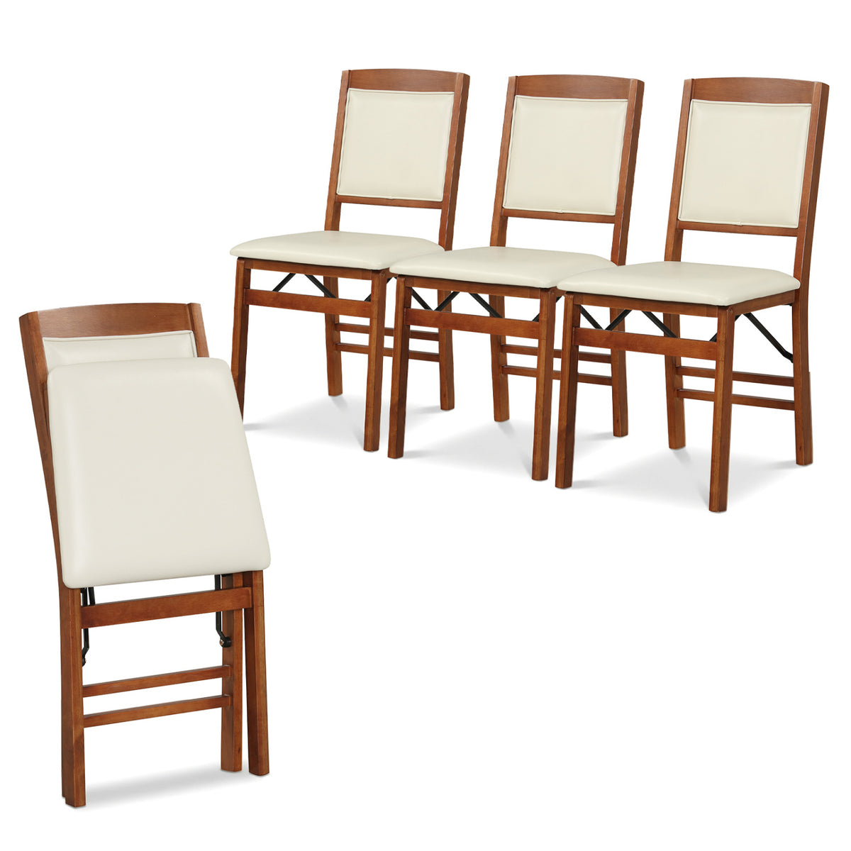 Folding Dining Chair Set of 4, Padded Seat, High Backrest - Walnut