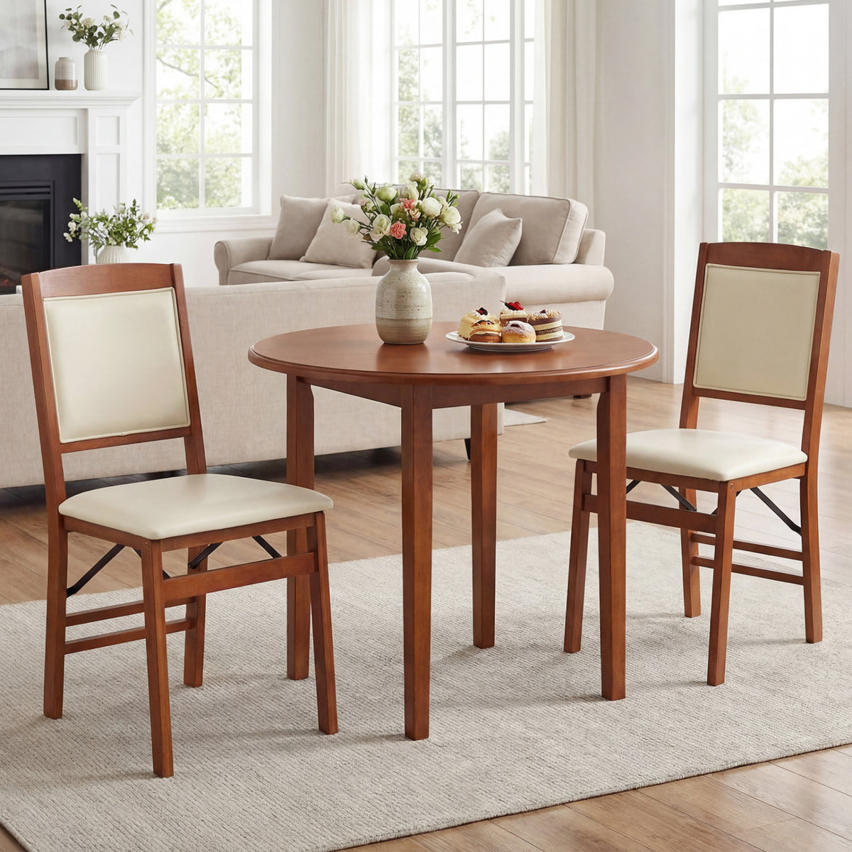 Folding Dining Chair Set of 4, Padded Seat, High Backrest - Walnut