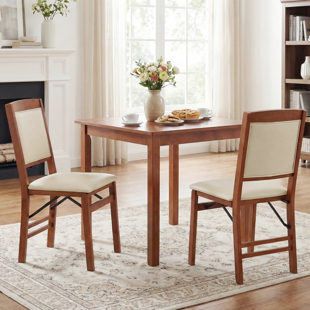 Folding Dining Chair Set of 4, Padded Seat, High Backrest - Walnut