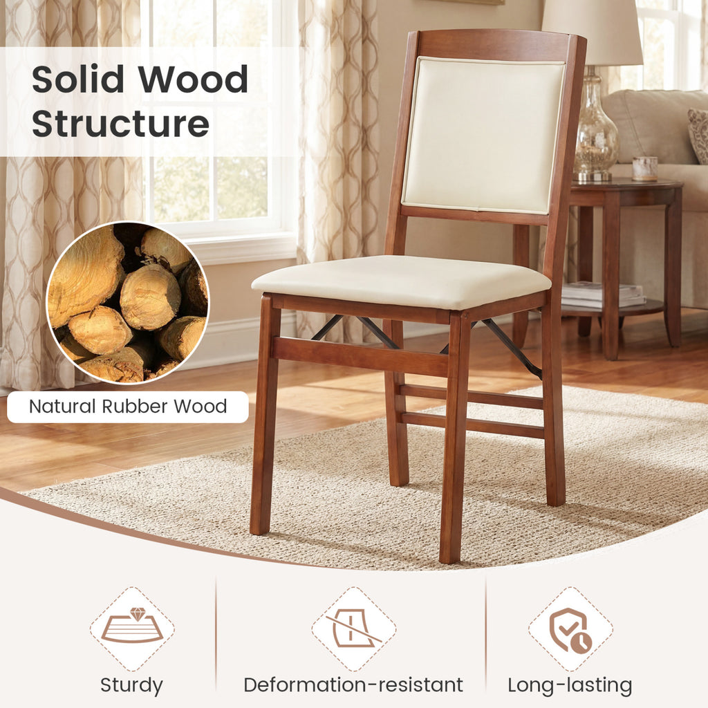 Folding Dining Chair Set of 4, Padded Seat, High Backrest - Walnut