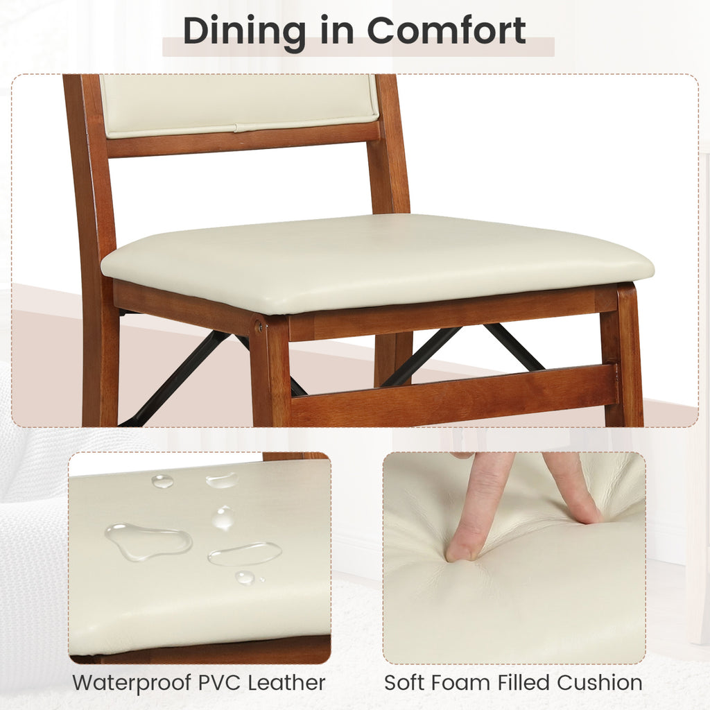 Folding Dining Chair Set of 4, Padded Seat, High Backrest - Walnut