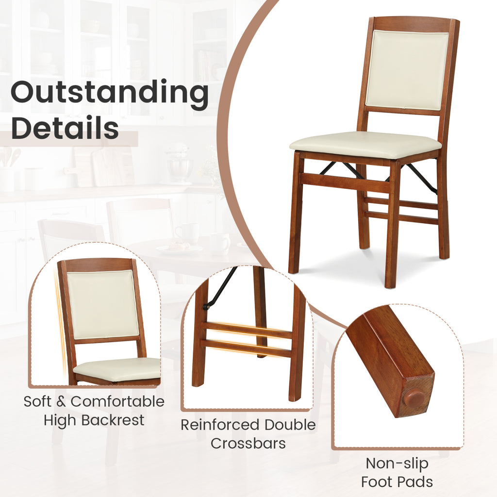 Folding Dining Chair Set of 4, Padded Seat, High Backrest - Walnut