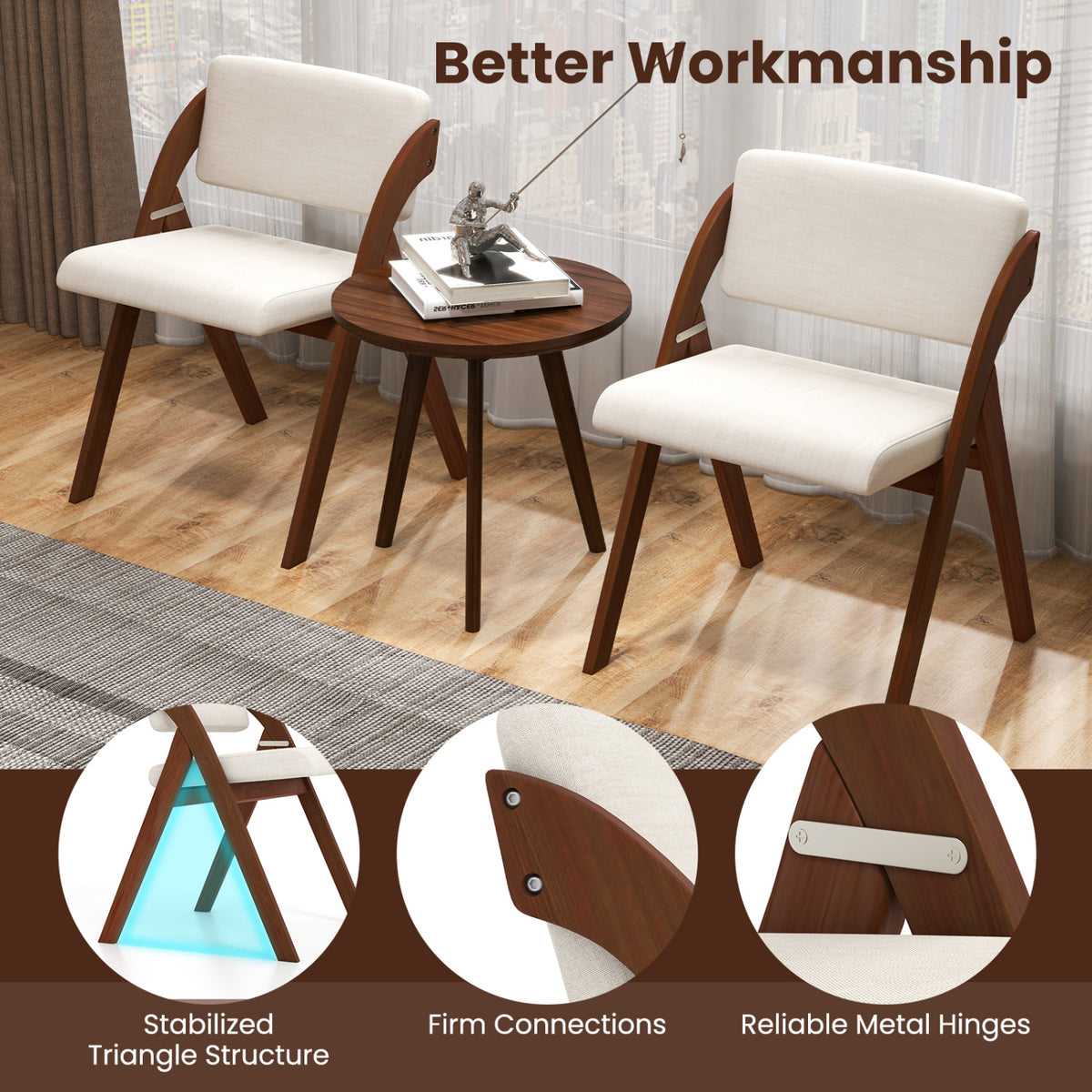 Folding Dining Chairs Set of 4 - Walnut