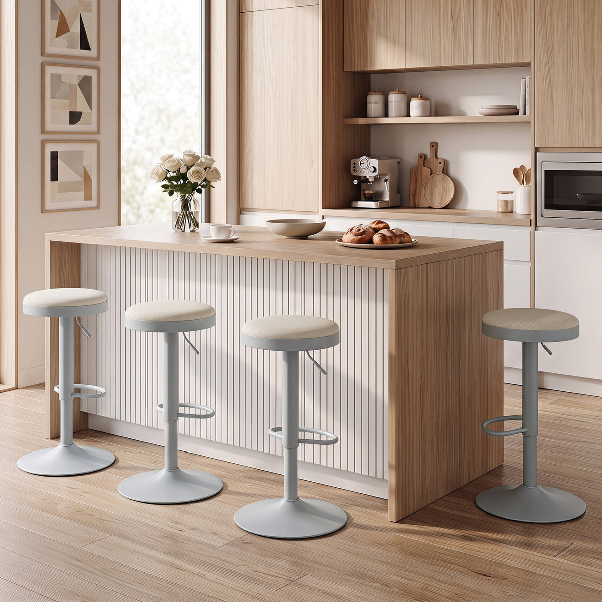 Set of 4 Kitchen Bar Stools with Height Adjustment, Gray