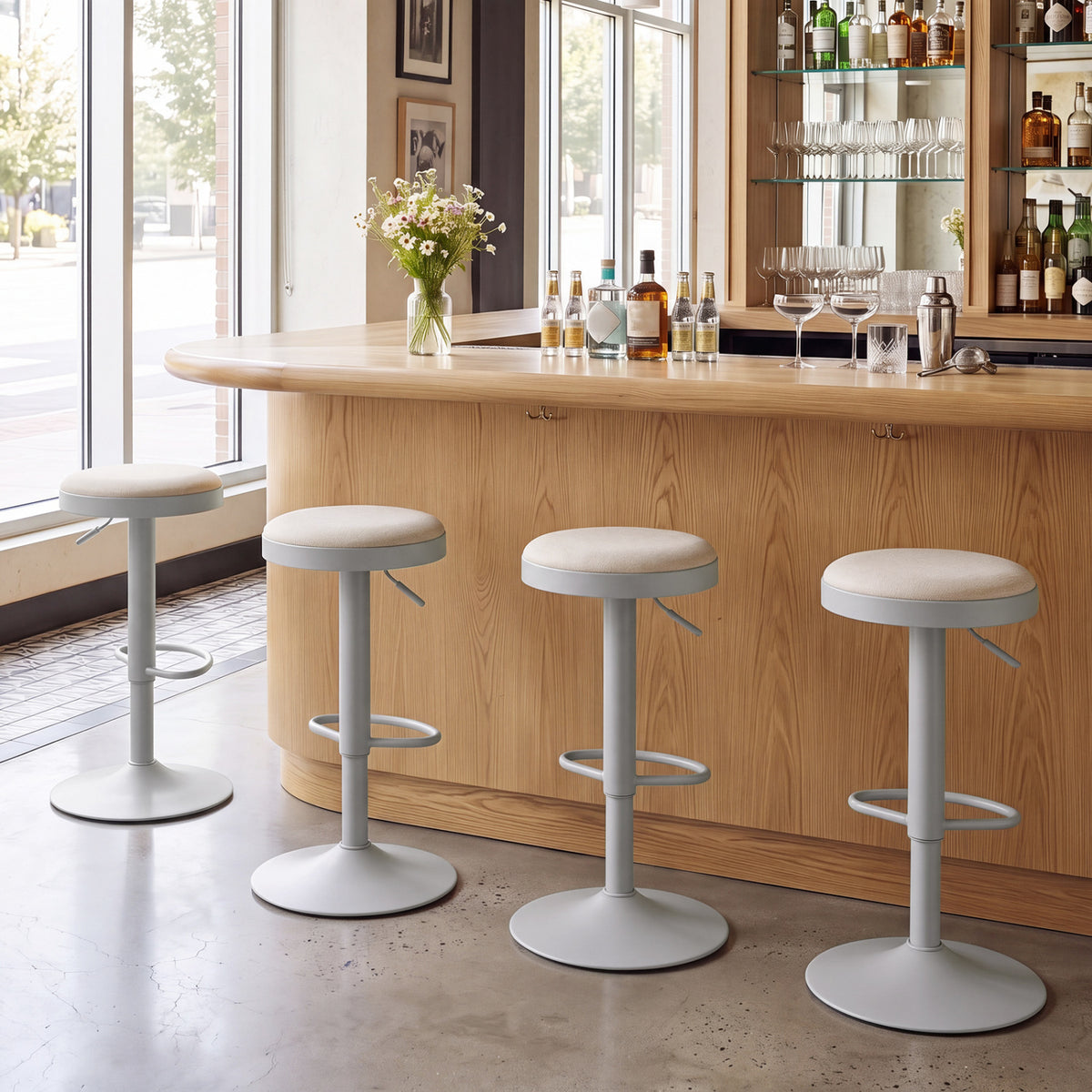 Set of 4 Kitchen Bar Stools with Height Adjustment, Gray