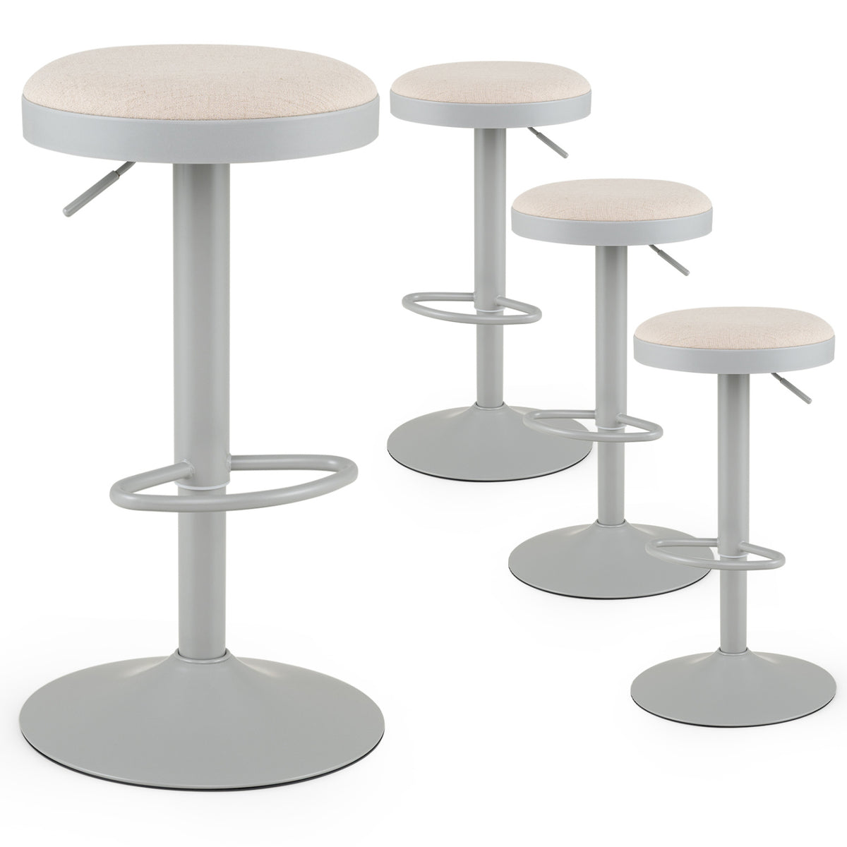Set of 4 Kitchen Bar Stools with Height Adjustment, Gray