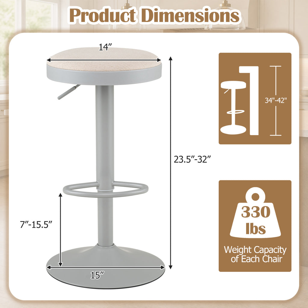 Set of 4 Kitchen Bar Stools with Height Adjustment, Gray