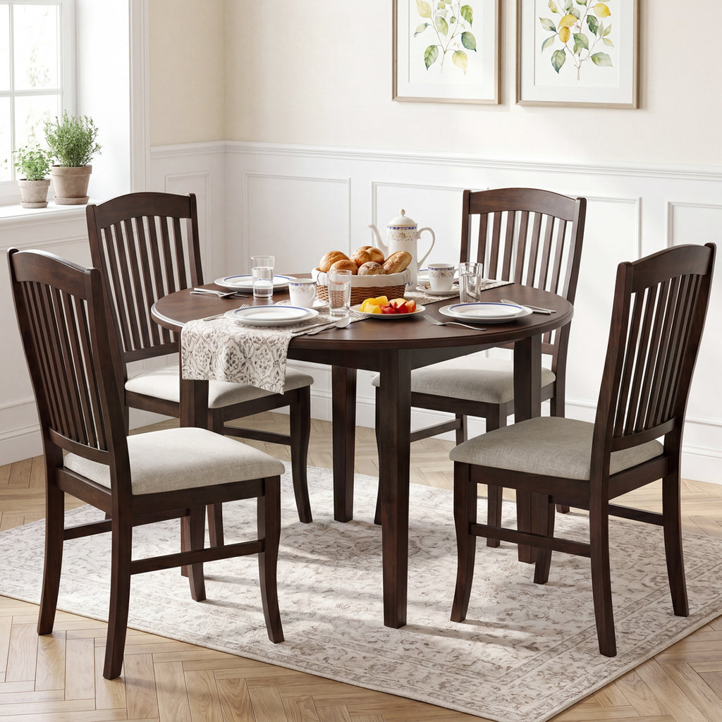 4 Kitchen Dining Chairs with Padded Seat – Brown & White