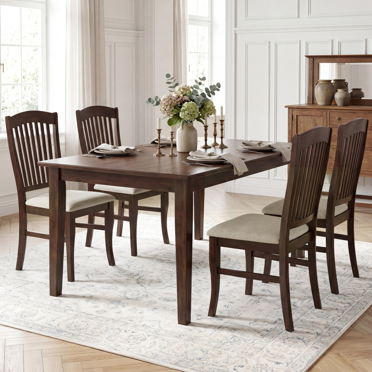 4 Kitchen Dining Chairs with Padded Seat – Brown & White