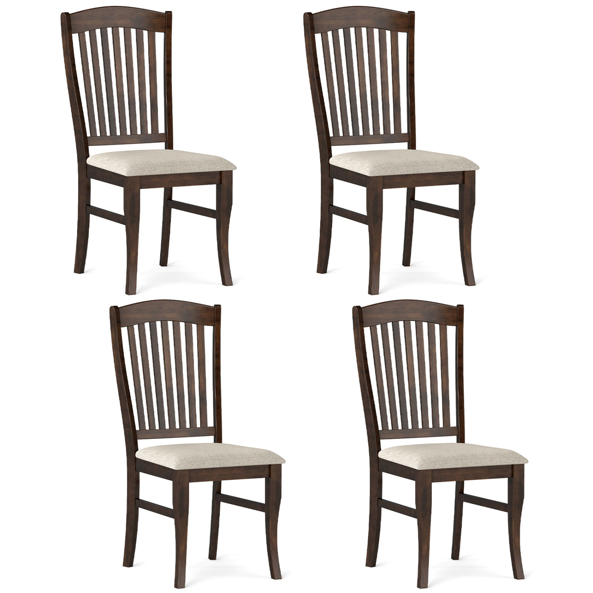 4 Kitchen Dining Chairs with Padded Seat – Brown & White