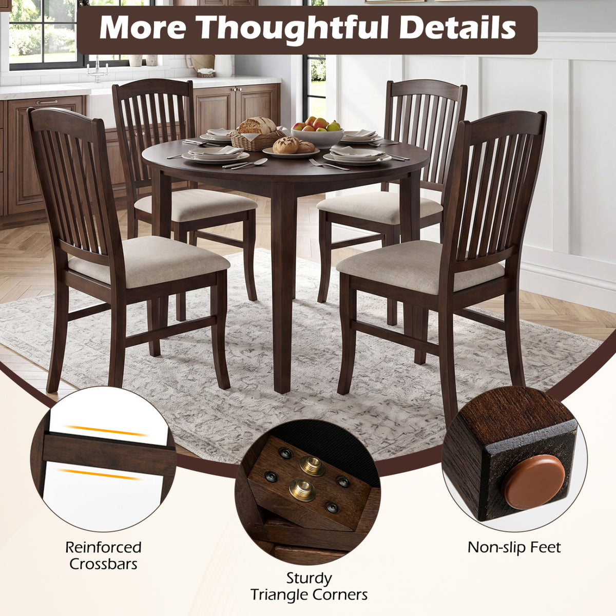 4 Kitchen Dining Chairs with Padded Seat – Brown & White