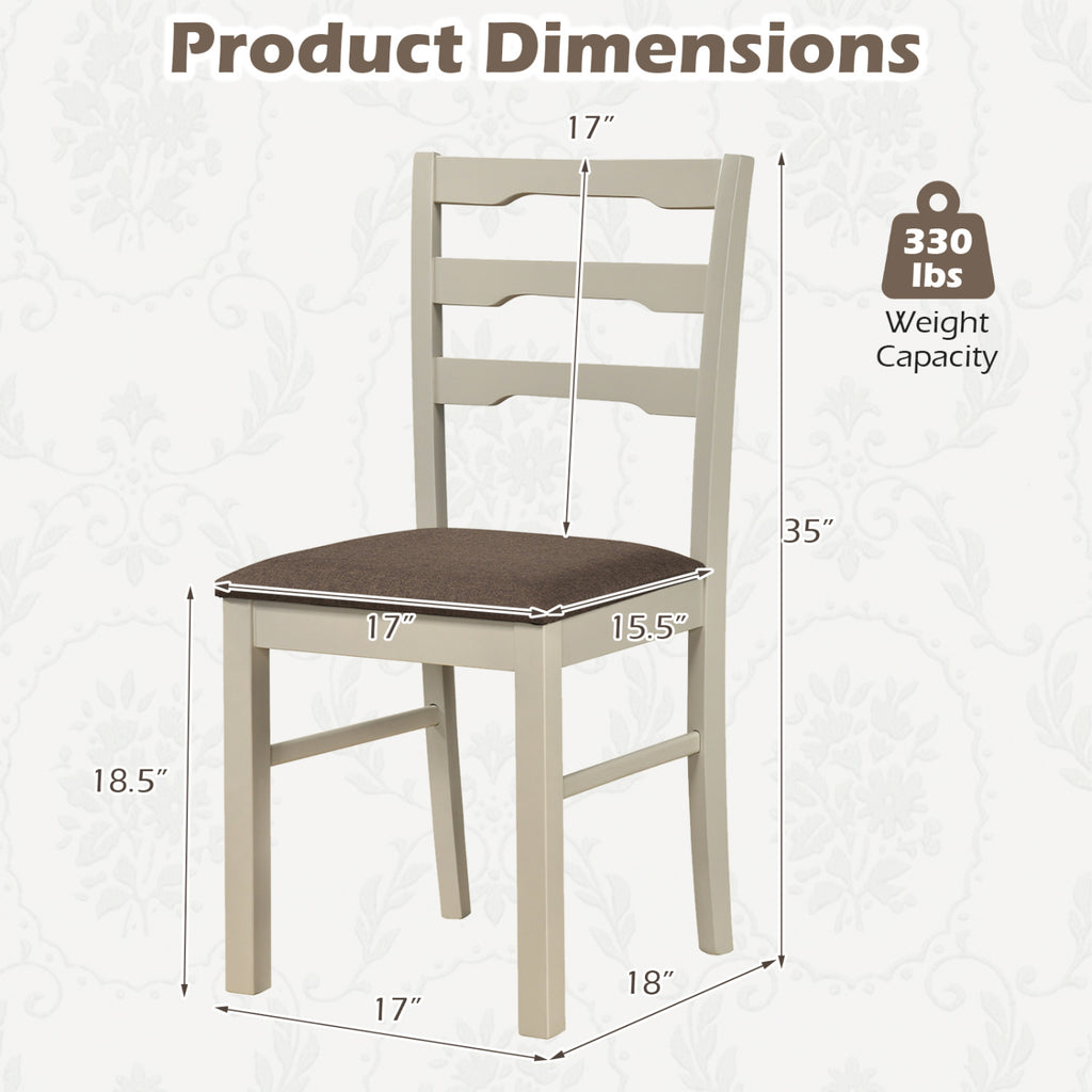 Set of 4 Linen Dining Chairs with Wood Frames - Ivory