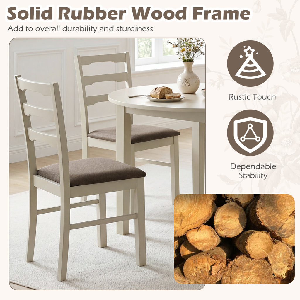 Set of 4 Linen Dining Chairs with Wood Frames - Ivory