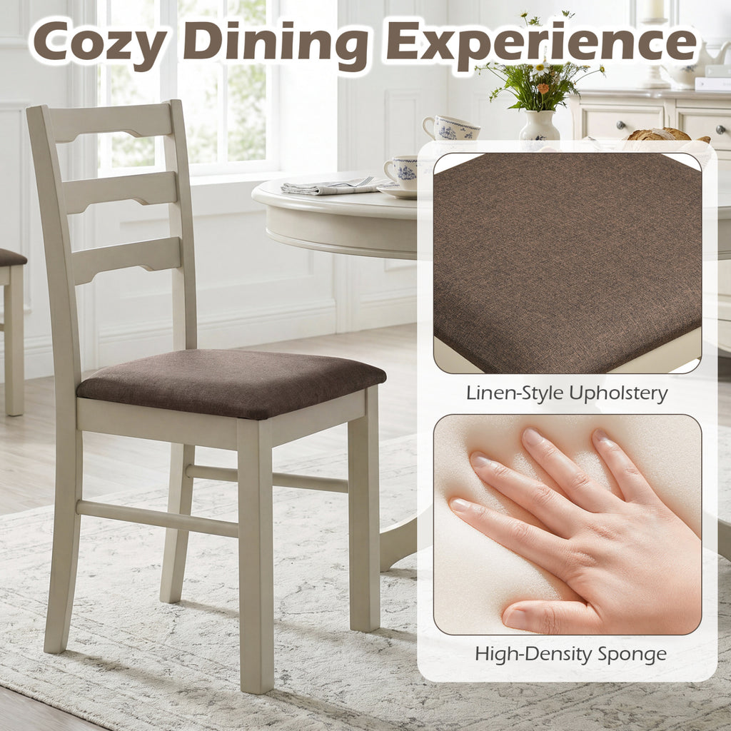 Set of 4 Linen Dining Chairs with Wood Frames - Ivory