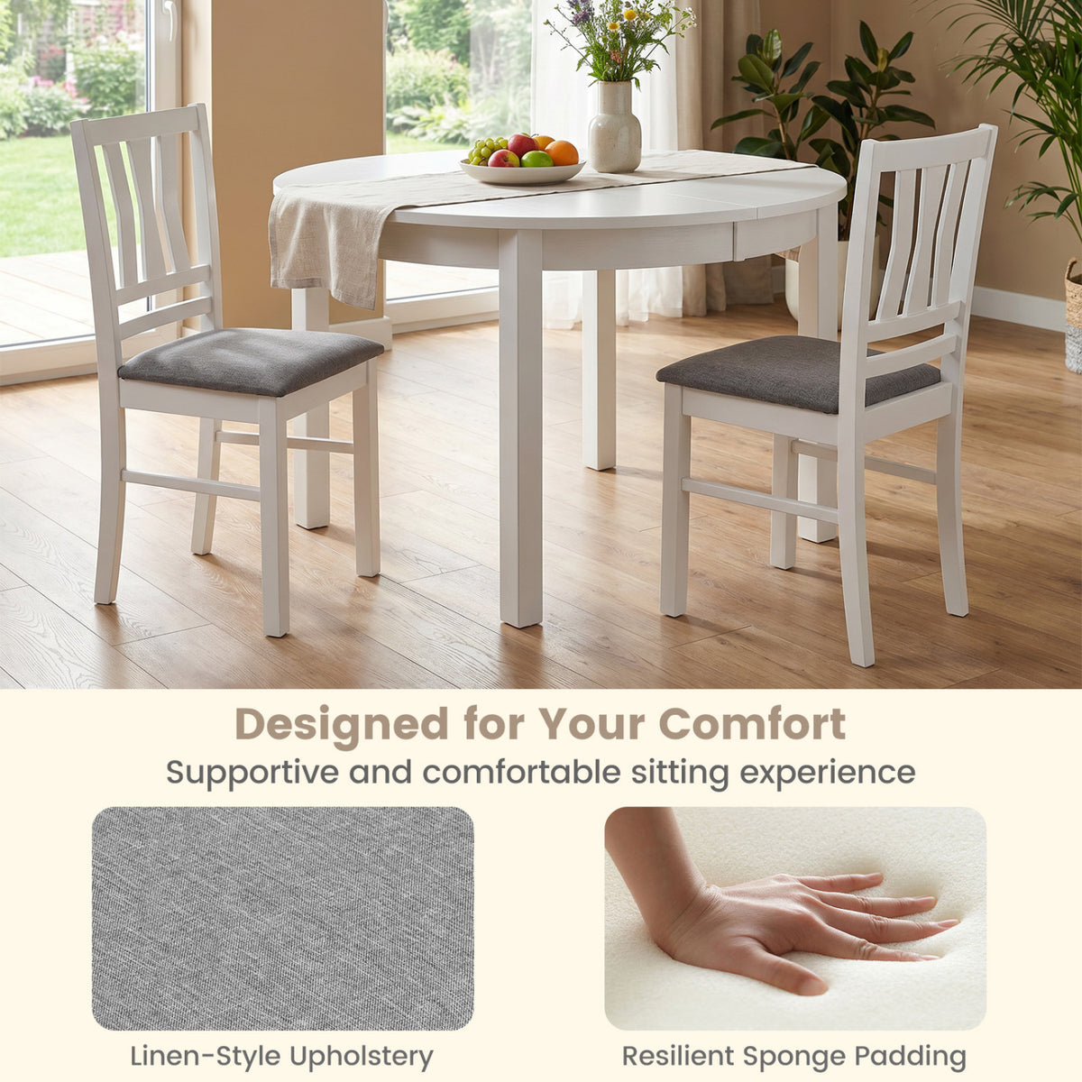 Linen Style Upholstered Dining Chairs Set of 4 - White