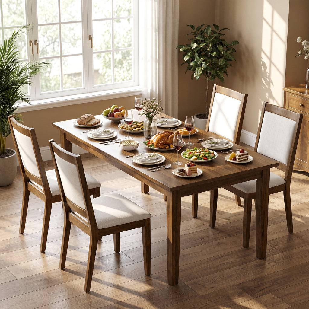Set of 4 Upholstered Dining Chairs with Padded Backrest - Walnut