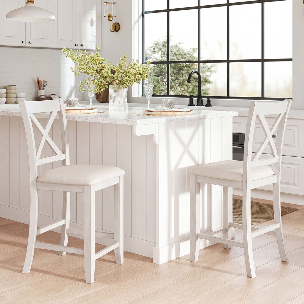 Modern Farmhouse Counter Height Stools, Set of 4 - White
