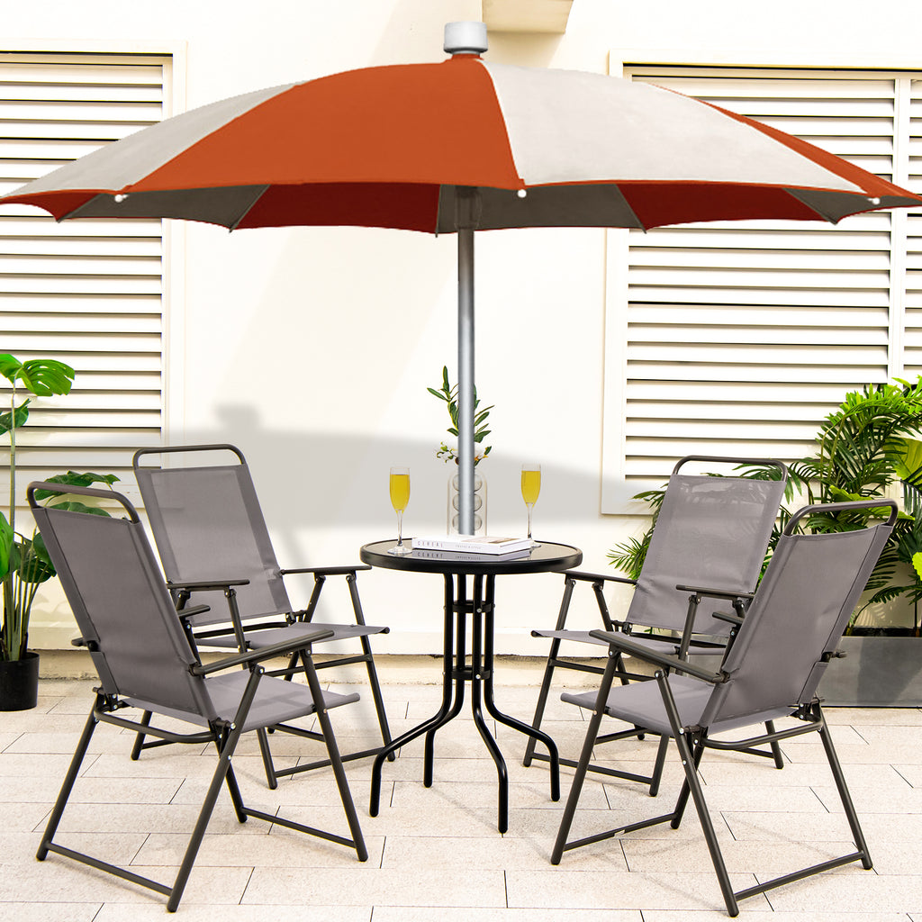 Outdoor Folding Sling Chairs Set of 4 with Armrest and Backrest