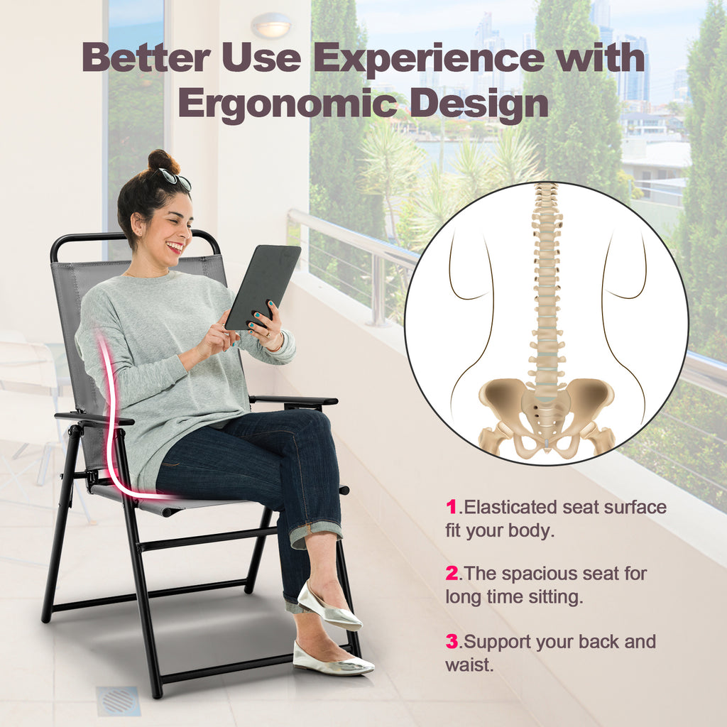 Outdoor Folding Sling Chairs Set of 4 with Armrest and Backrest