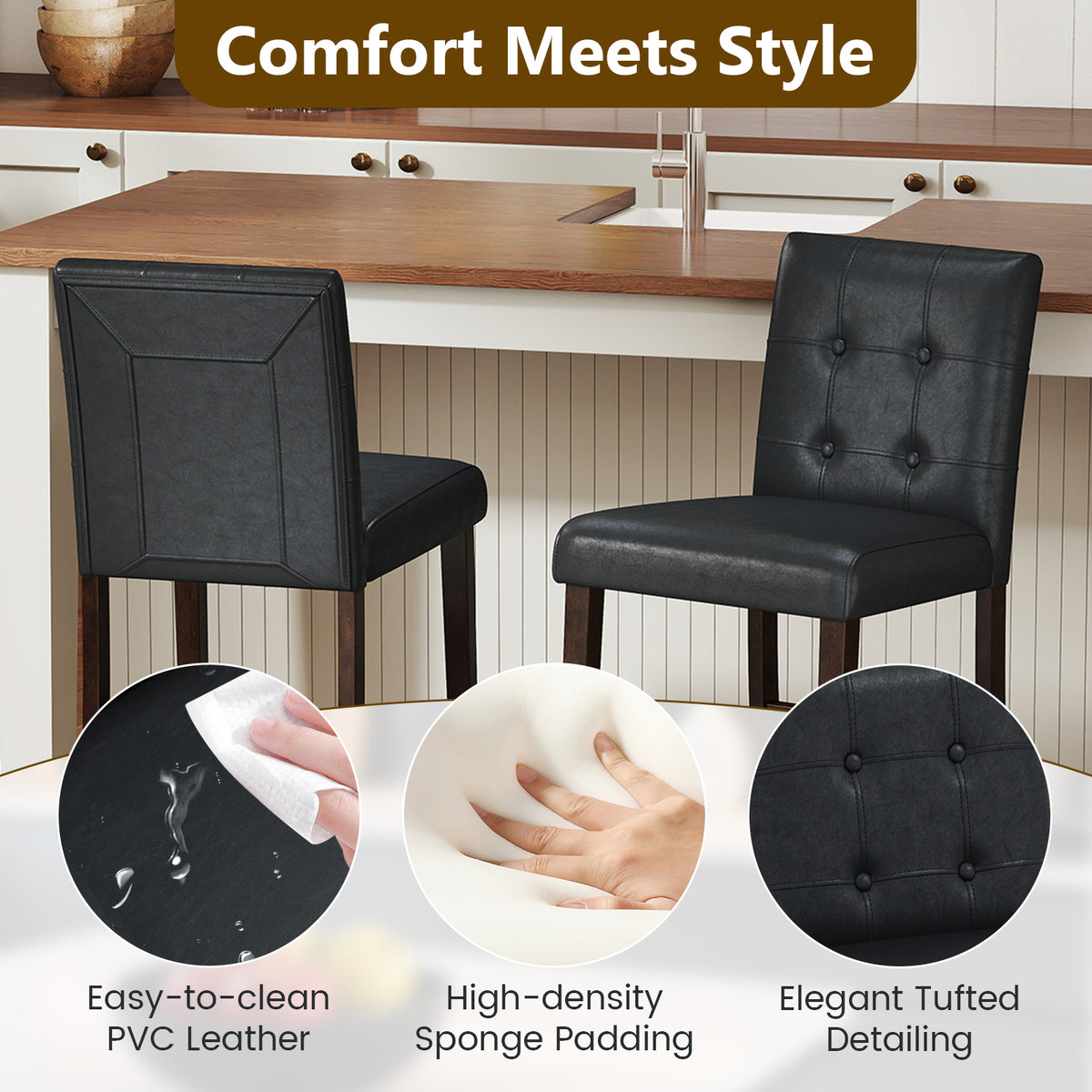 PVC Leather Bar Stools Set of 4, 24 inches