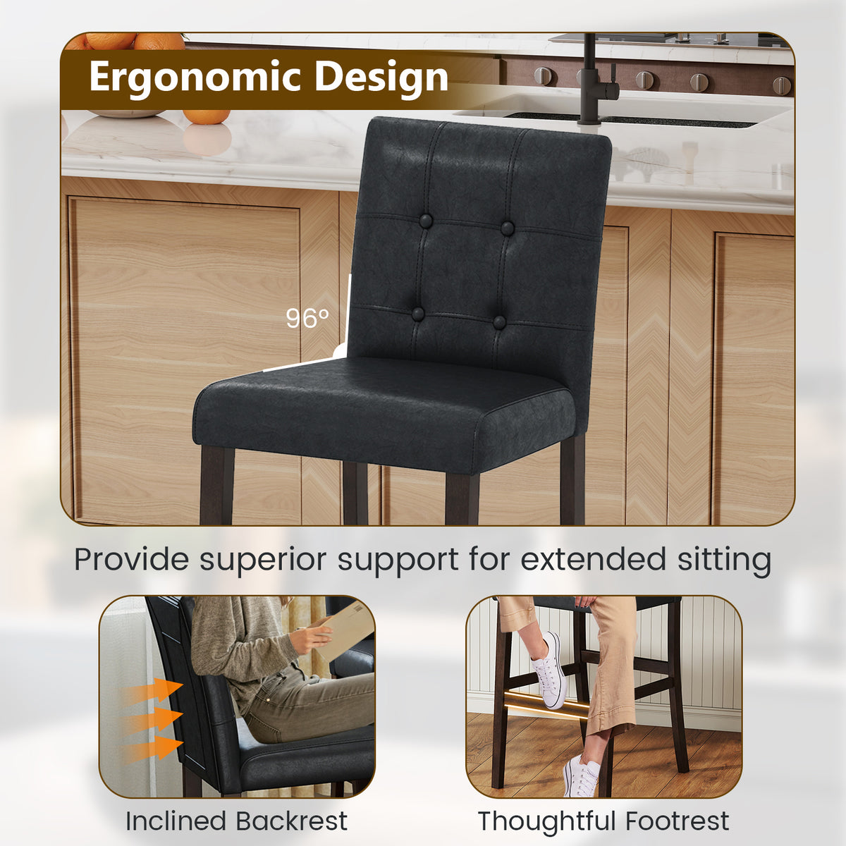 PVC Leather Bar Stools Set of 4, 24 inches