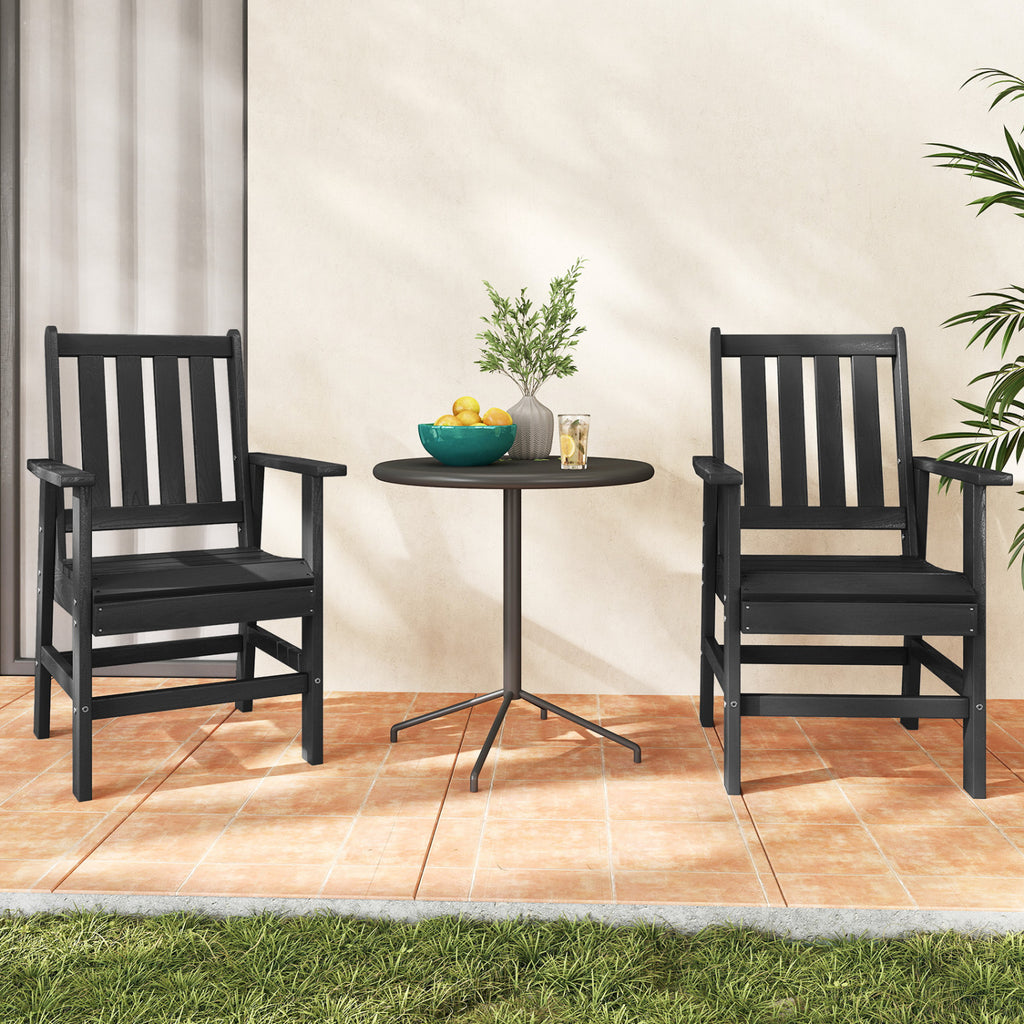 Set of 4 Patio Dining Chairs with Wide Armrests - Black