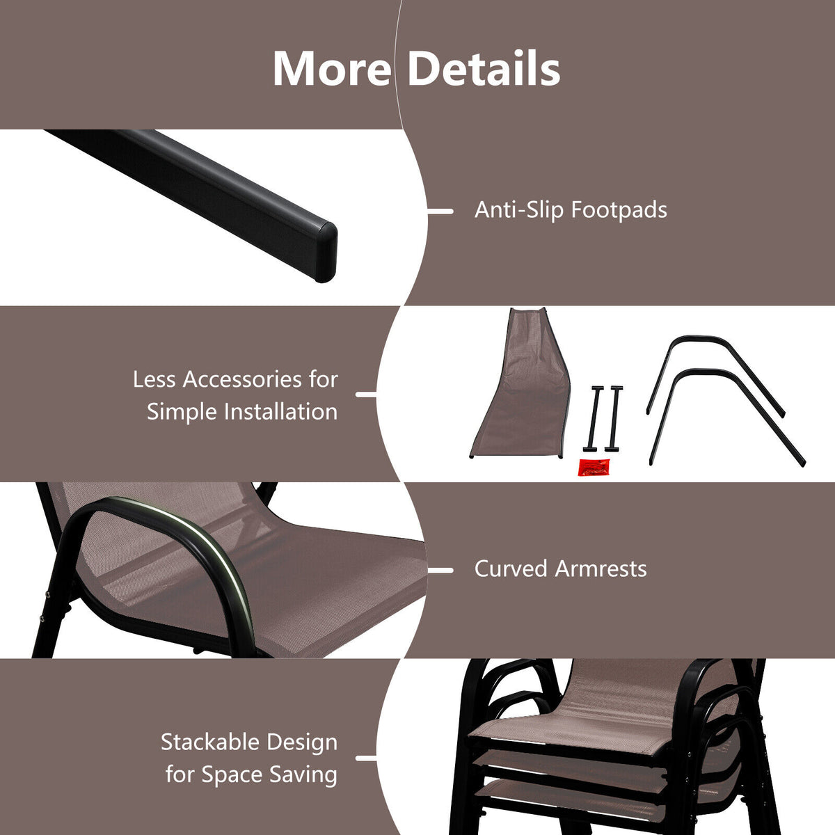 Stackable Patio Dining Chairs Set with Armrest - Brown
