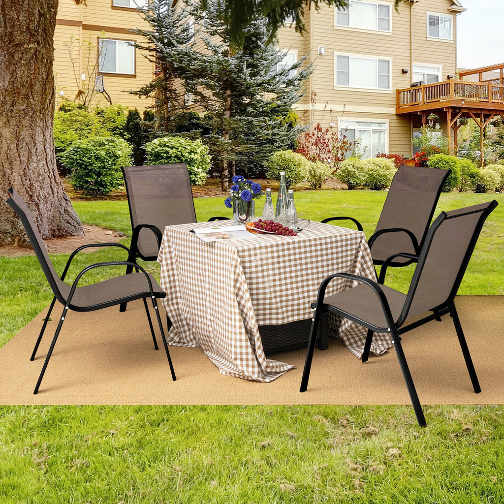 Stackable Patio Dining Chairs Set with Armrest - Brown