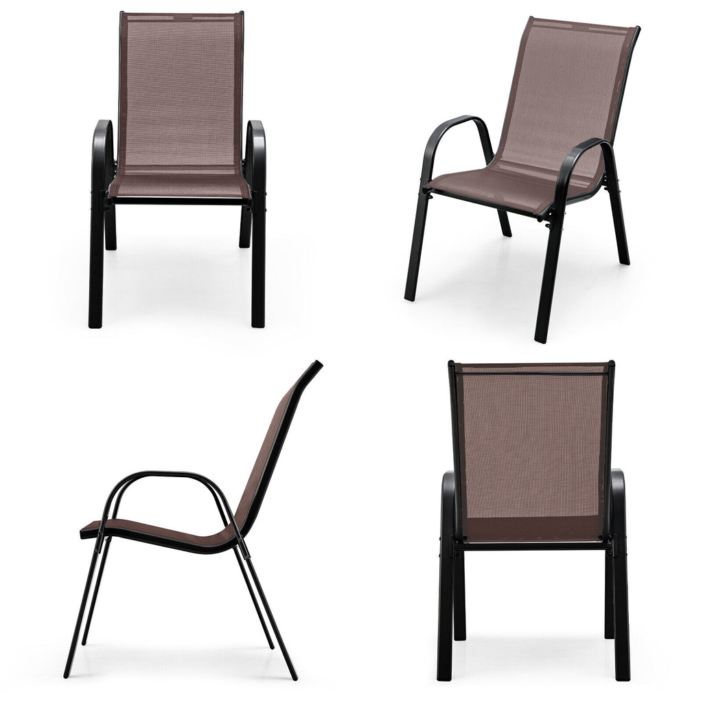 Stackable Patio Dining Chairs Set with Armrest - Brown