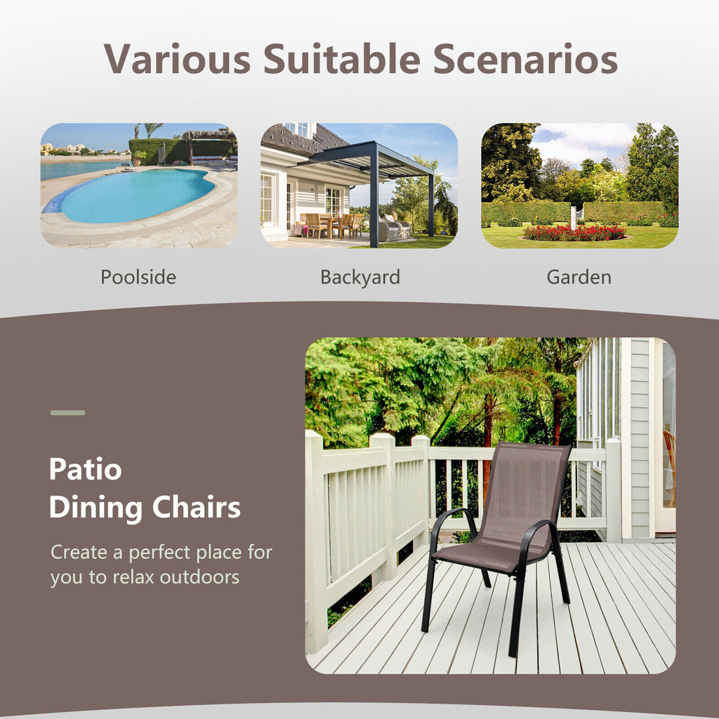 Stackable Patio Dining Chairs Set with Armrest - Brown