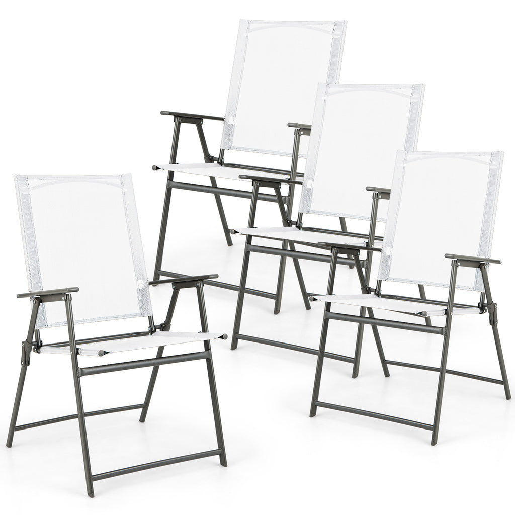 Patio Folding Chair Set of 4 - White, Rustproof Metal