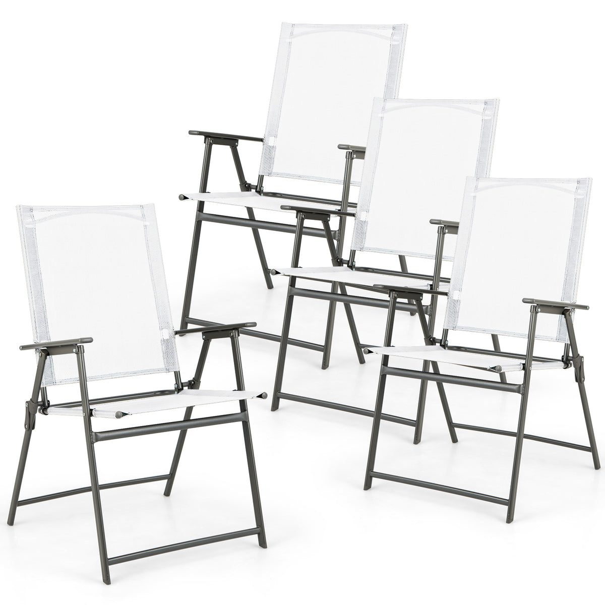 Patio Folding Chair Set of 4 - White, Rustproof Metal
