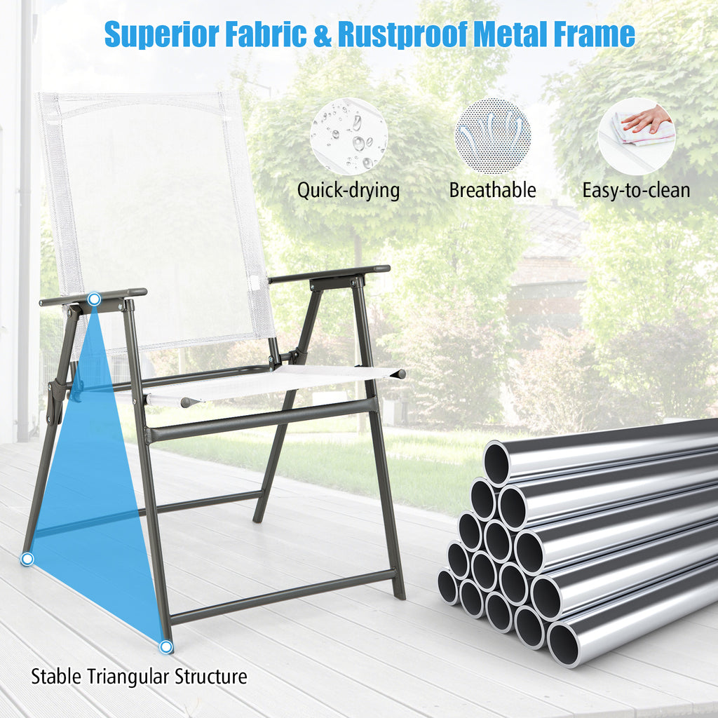 Patio Folding Chair Set of 4 - White, Rustproof Metal