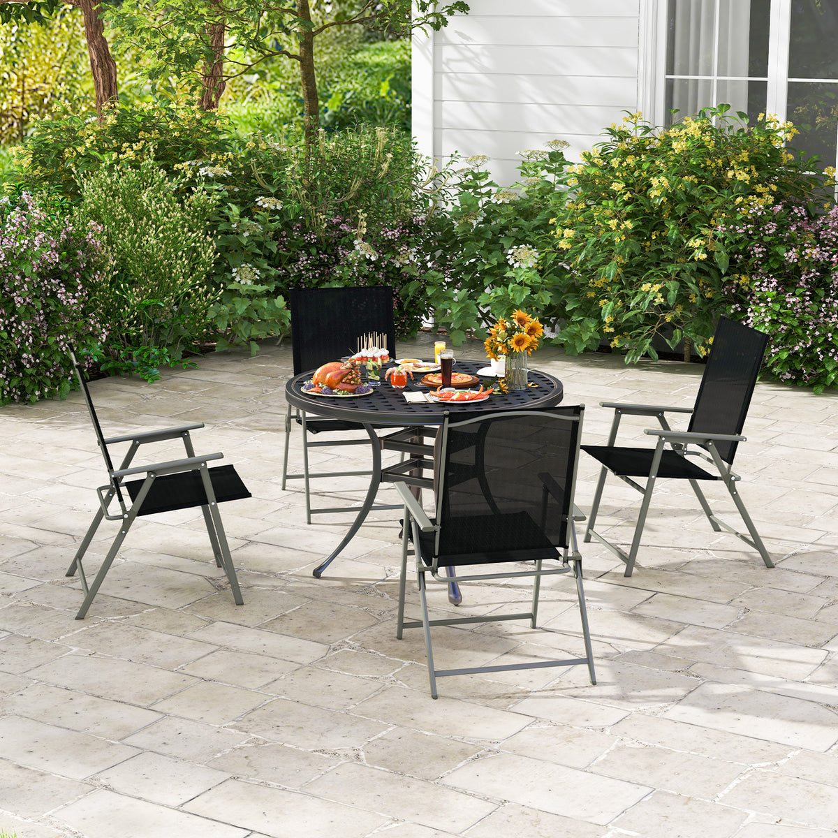 Set of 4 Patio Folding Chair with Rustproof Metal Frame
