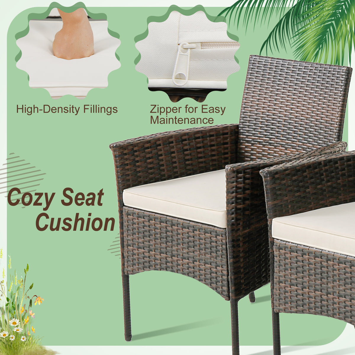 Set of 4 Patio PE Wicker Dining Chairs with Seat Cushions and Armrests