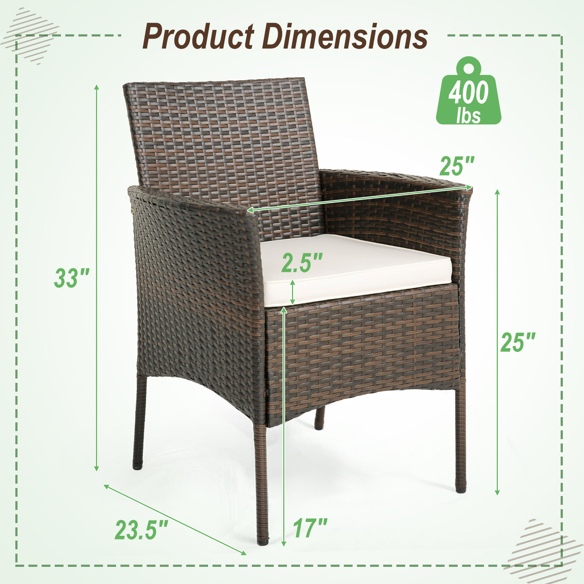 Set of 4 Patio PE Wicker Dining Chairs with Seat Cushions and Armrests