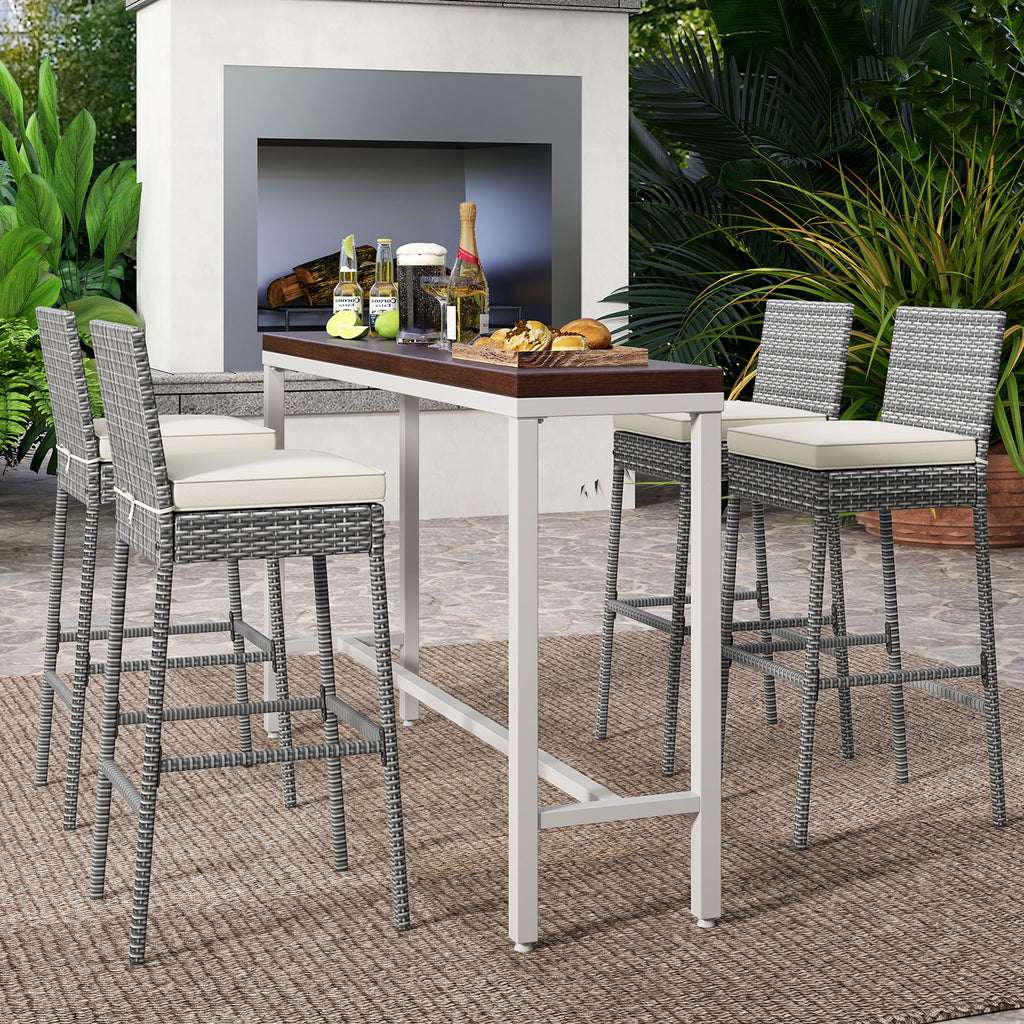 Patio Wicker Barstools Set of 4 - Gray Rattan with Cushions