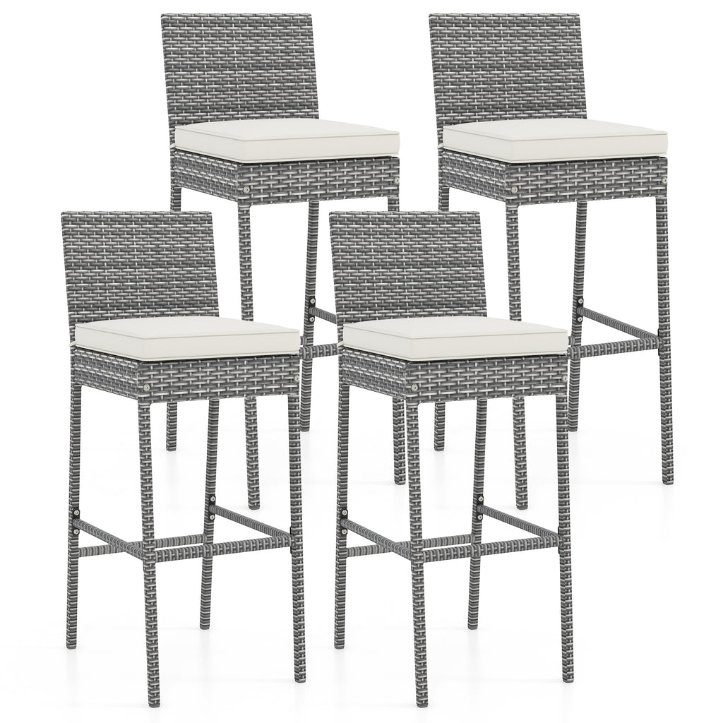Patio Wicker Barstools Set of 4 - Gray Rattan with Cushions