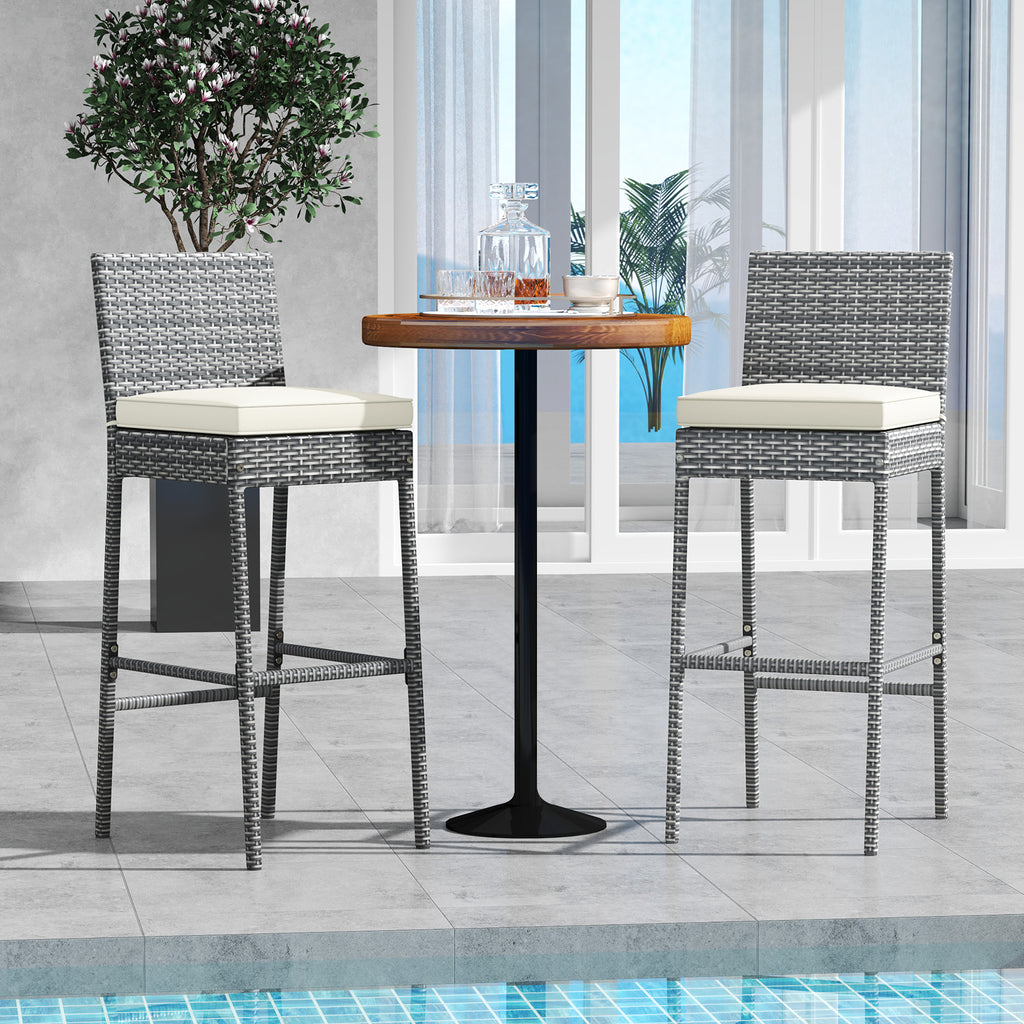 Patio Wicker Barstools Set of 4 - Gray Rattan with Cushions
