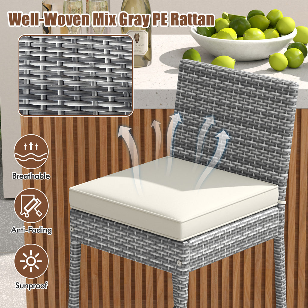 Patio Wicker Barstools Set of 4 - Gray Rattan with Cushions