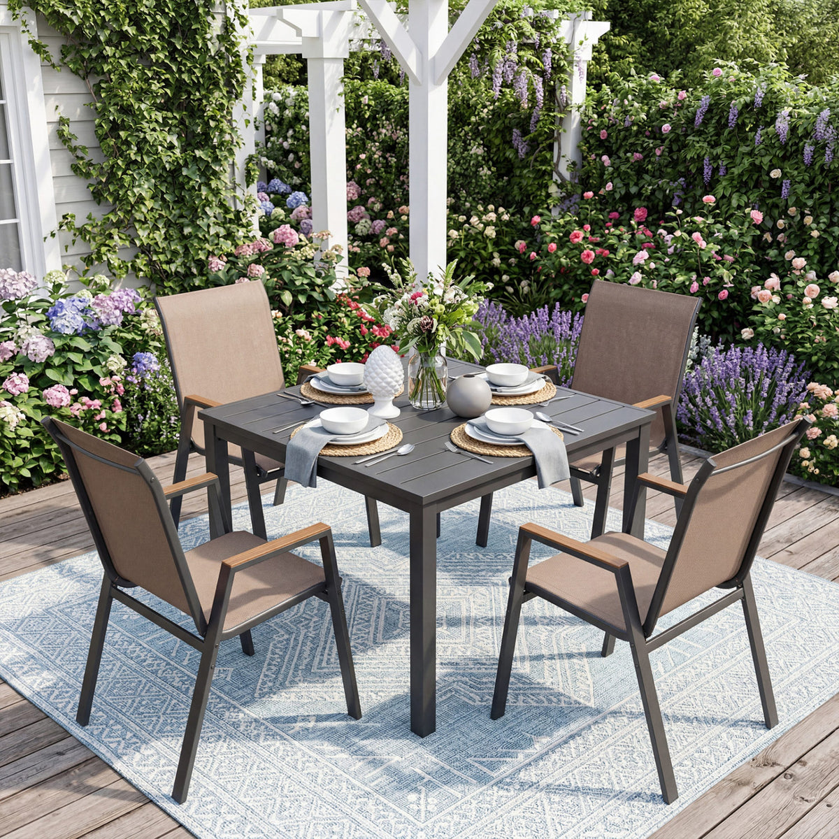 Set of 4 Stackable Patio Chairs with High Backs for Backyard 400 LBS