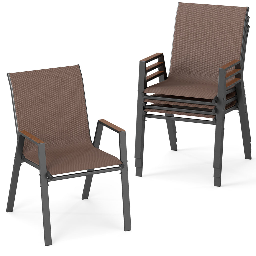 Set of 4 Stackable Patio Chairs with High Backs for Backyard 400 LBS