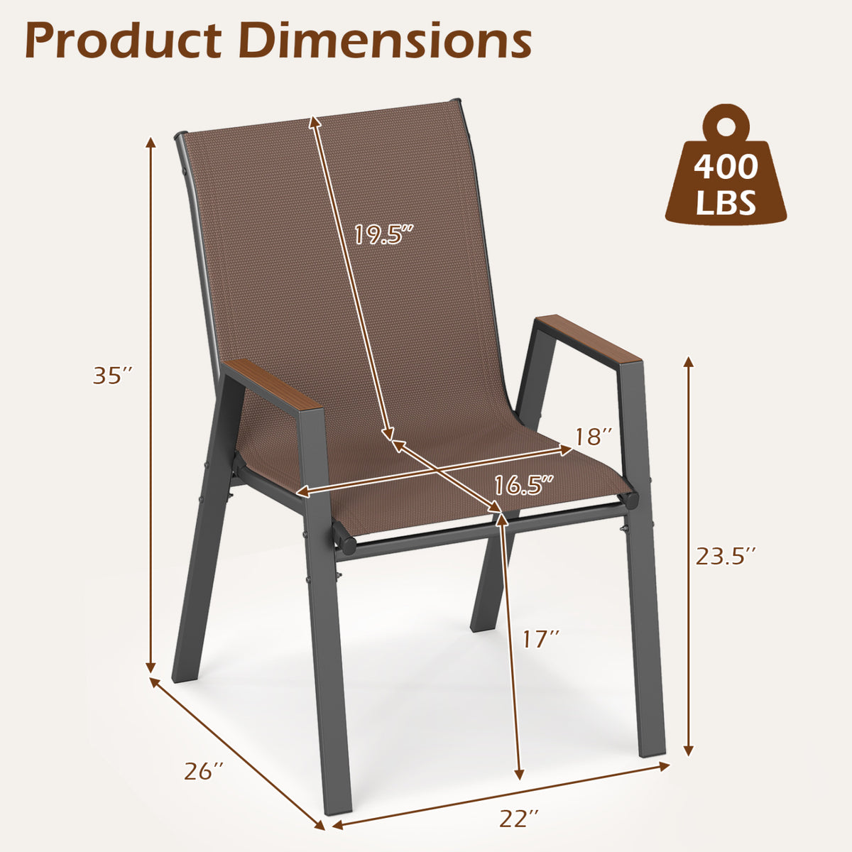 Set of 4 Stackable Patio Chairs with High Backs for Backyard 400 LBS