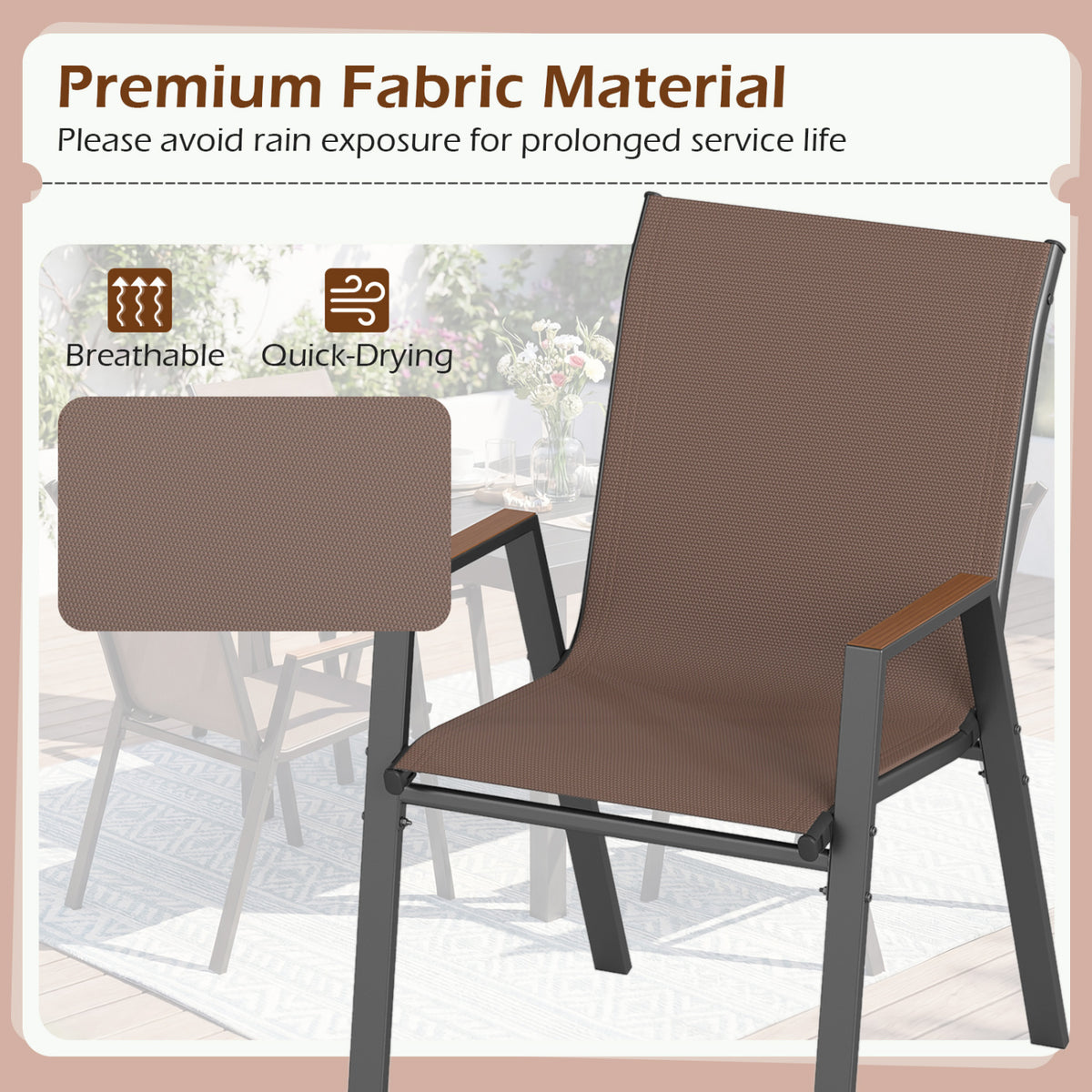Set of 4 Stackable Patio Chairs with High Backs for Backyard 400 LBS