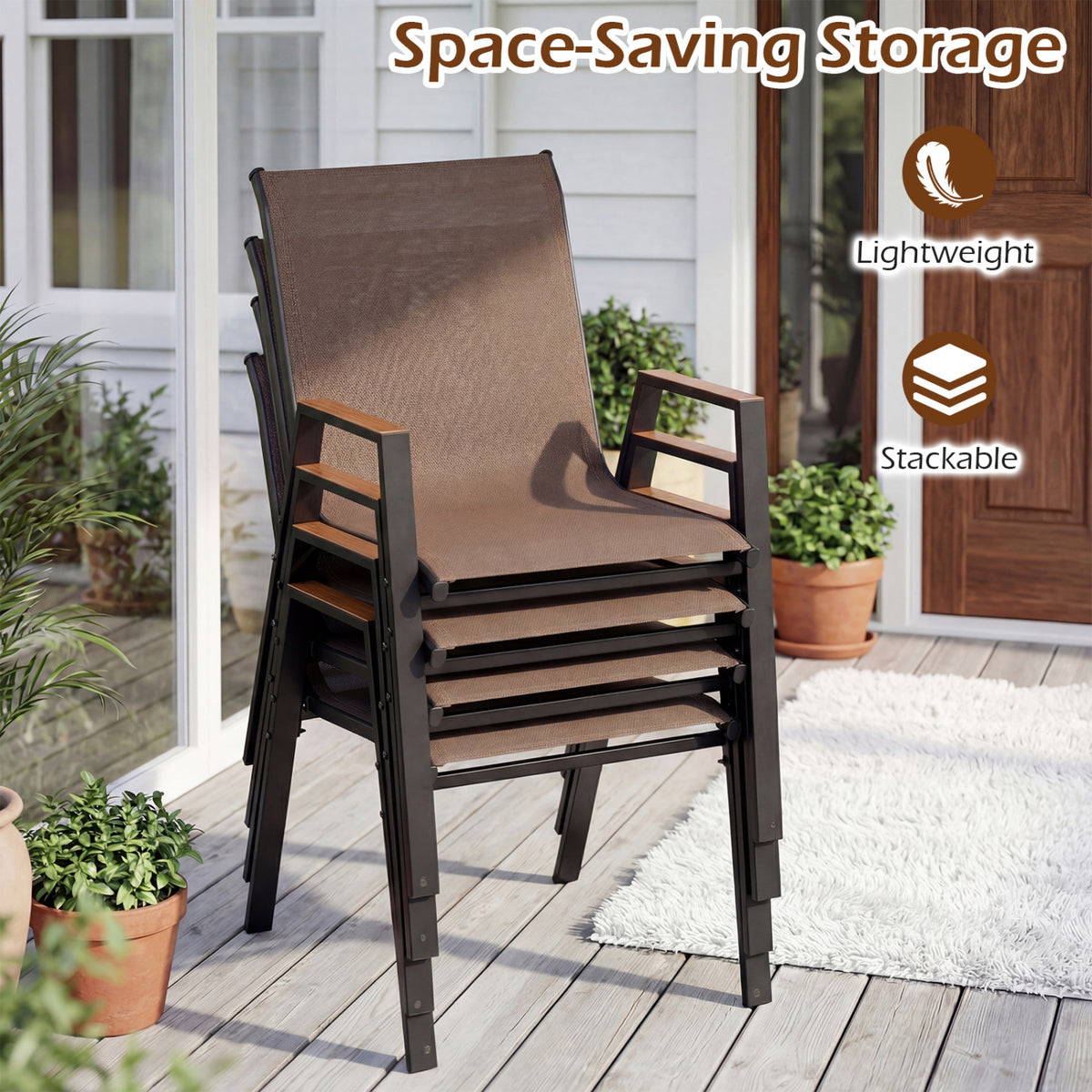 Set of 4 Stackable Patio Chairs with High Backs for Backyard 400 LBS
