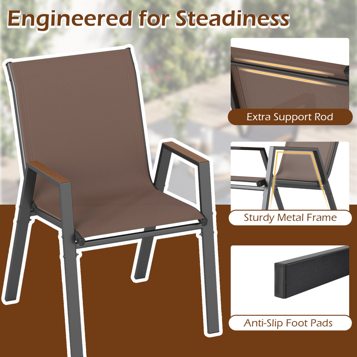 Set of 4 Stackable Patio Chairs with High Backs for Backyard 400 LBS