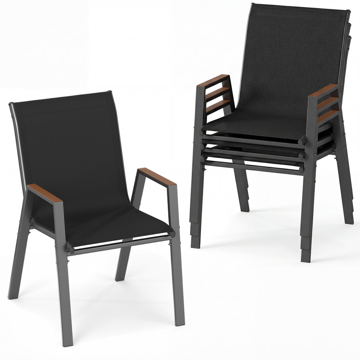 Set of 4 Stackable Patio Chairs with High Backs for Backyard 400 LBS